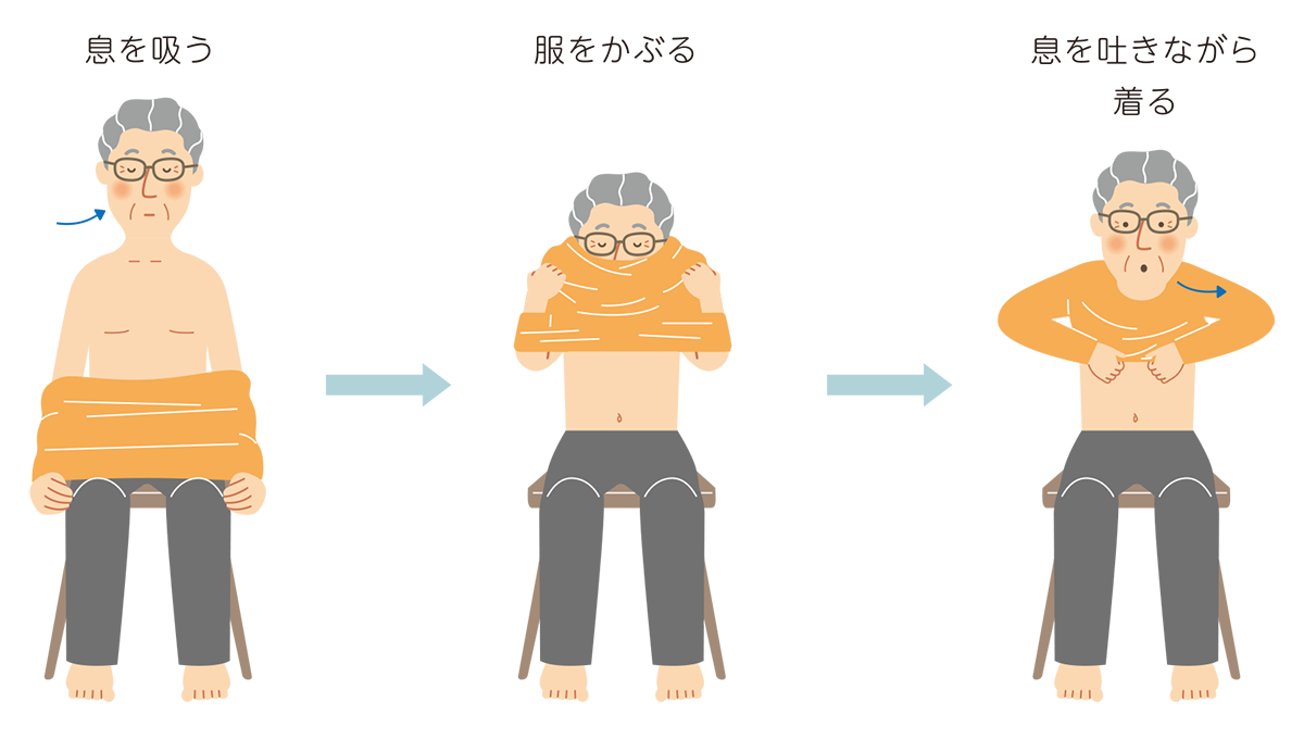 息切れしない動作の工夫　着替え方